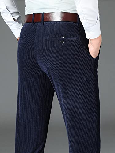 Men's Formal Corduroy Suit Pants Flat-Front Straight Dress Pants Office Trousers4