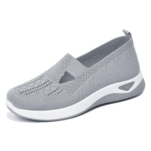 Goferlaa Women's Woven Orthopedic Breathable Soft Shoes Arch Support, Diabetes Foam Shoes Walking Anti-Skid Sports Shoes Grey 41