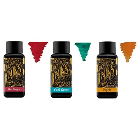 Diamine - 30ml Fountain Pen Ink - 3 Pack - Red Dragon, Cool Green, Sepia Cover