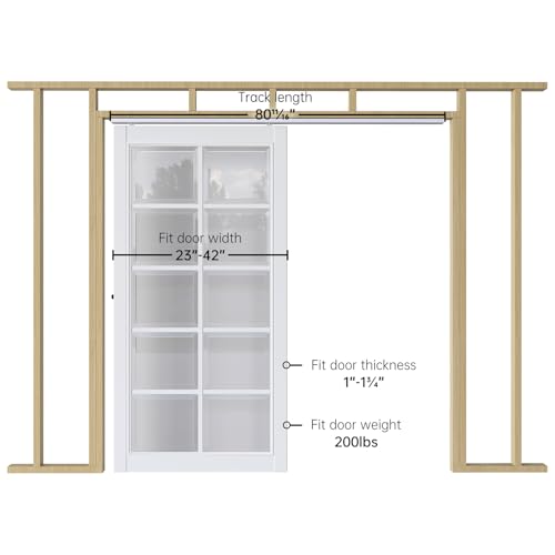 Image of EaseLife 7FT /84in Sliding Pocket Door Hardware Kit,Aluminum Box Rail Kit,Commercial Grade,Slide Smoothly Quietly,Easy Install,No Door (80.5in Track Kit for 23 inch~42 inch Wide Single Door)