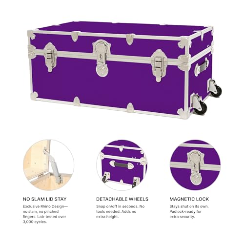 Image of Rhino Trunk & Case Classic XXL Home Storage & College Trunk With Wheels - 36 inchx18 inchx18 inch, Seats 1500+ lbs, Soft-Close Lid. USA Made Secure Dorm Furniture, Organization, Steamer Style Blanket Chest
