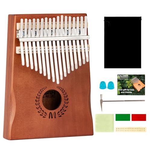 AODSK 17-Key Solid Beechwood Kalimba Thumb Piano with Soundhole, Starter Kit & Tuning Hammer