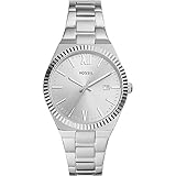 Silberfarben, Edelstahlband. Fossil Damenuhr Scarlette quarz/3 Zeiger datum Uhrwerk 38mm Gehäusegröße mit Edelstahlarmband ES5300, Silber