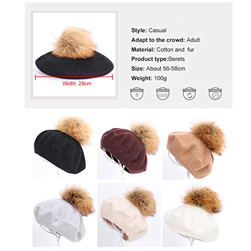 Women Beret Hat, Spring Autumn Pom Pom Beret Beanie Cap for Ladies2