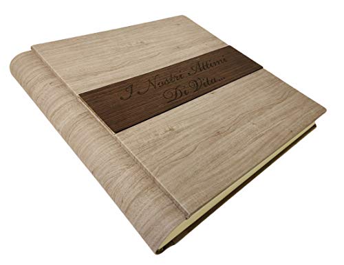TriVin Art, Álbum de Fotos en Polipiel, con Aplicación de Madera Personalizable con Grabado. Ideal para Bautismo, Boda, Comunión y foto recuerdo.