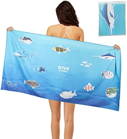 Kaket Beach Towels for Adults, Microfibre Beach Towels Sand Free Fast Dry Super Absorbent, Lightweight Large Beach Towel for Travel Swimming Pool Camping, 80x160cm (Sea World)