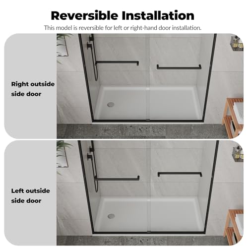 Image of 44-48 inch W x 72 inch H Frameless Sliding Shower Door, 5 /16 inch (8mm) SGCC Tempered Clear Glass with Easy-Clean Coating, 304 Stainless Steel Handle, Space-Saving Design for Walk-in Shower, Matte Black