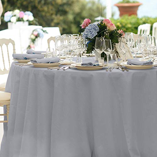 Veeyoo 120" Inch Round Tablecloth Polyester Circular Wrinkle Free Table Cloth – Solid Soft Dinner Table Cover For Buffet Table, Wedding, Parties And Dinner (Silver Table Cloths) #TOP3