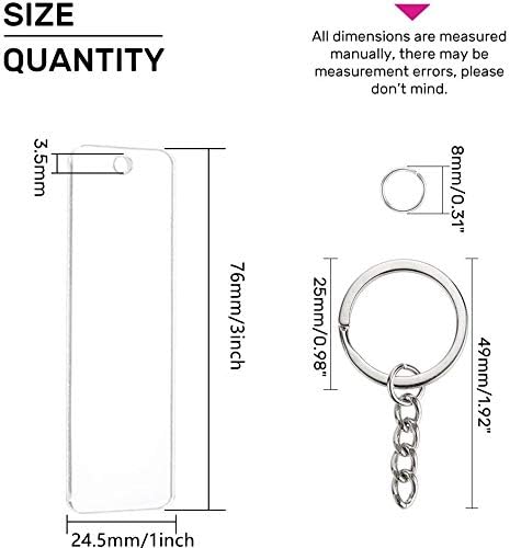 BENECREAT 15PCS Acrylic Keyring Blanks 3x1 Inch Rectangle Acrylic Clear Keychain Blanks with 20PCS Jump Rings - Image 3