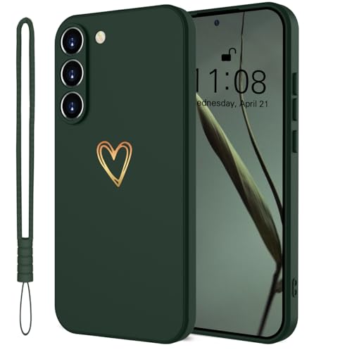 Mitetabo Hülle für Handyhülle Samsung Galaxy A35 5G Silikon mit Gold Liebesherz Samsung A35 Hülle Dünn Gold Love Schutzhülle Slim Kratzfeste Rundumschutz Case für Samsung Galaxy A35 Grün