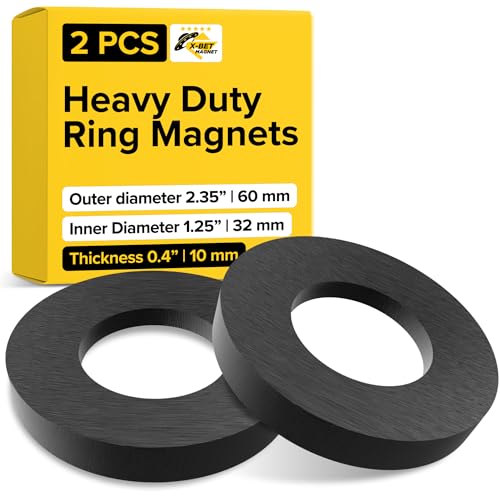 Image of Heavy Duty Ring Magnets - Ultra Strong (2.35x0.4 /60x10mm, 2 pcs) Magnets with Holes for DIY & Crafts - Space Organization Set for Home, Workshop, Refrigerator, Whiteboard, Office, Classroom