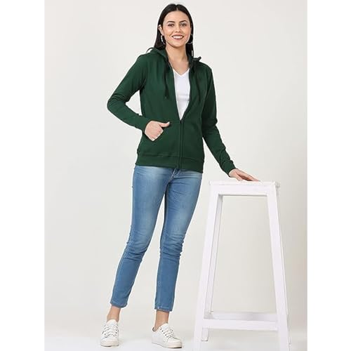 Image of Clotth Theory Women's Cotton Fleece Hooded Neck Sweatshirt | Hoodie Jacket with Kangaroo Pocket