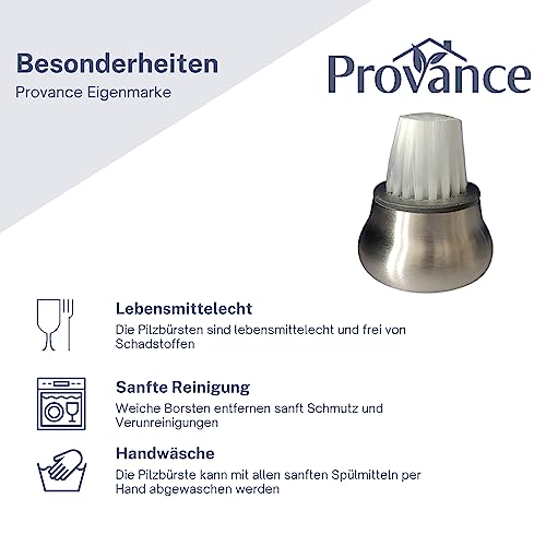 Provance Pilzbürste mit Edelstahlgriff 4,5 cm Umfang Weiche Borsten zur sanften Reinigung Reinigungsbürste Schmutzbürste Champignons Leicht zu reinigen Silber Edelstahl Hygienisch