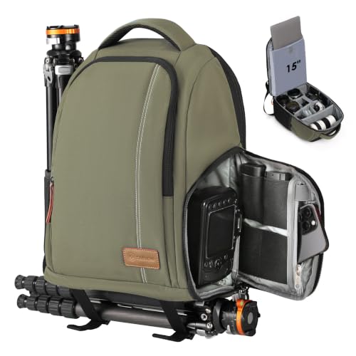 TARION TB-04 Mochila Camara y Portatil Mochila Fotografia para Ordenador Laptop 15” Camara Reflex Mochila Camara Pequeña (verde)