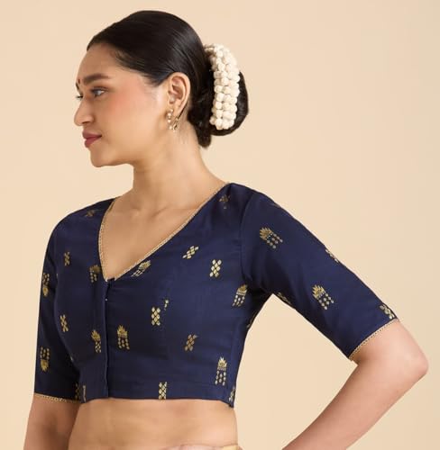 Image of Studio Shringaar Women's Handloom Cotton Silk Readymade Saree Blouse