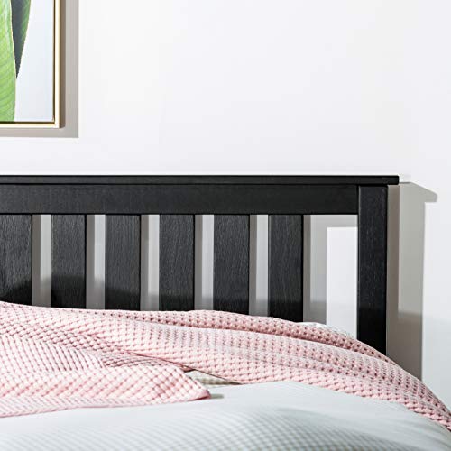 Mellow Marley 14 Inch Solid Wood Platform Bed with Paneled Headboard, Ebony Black, Queen