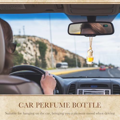 Image of Zubebe 500 Pcs Hanging Car Diffuser Bottles Bulk, 5 Styles Empty Glass Refillable Air Freshener Bottles with Wooden Cap for Perfume Essential Oils Fragrance Aromatherapy Ornament, 8ml 10ml