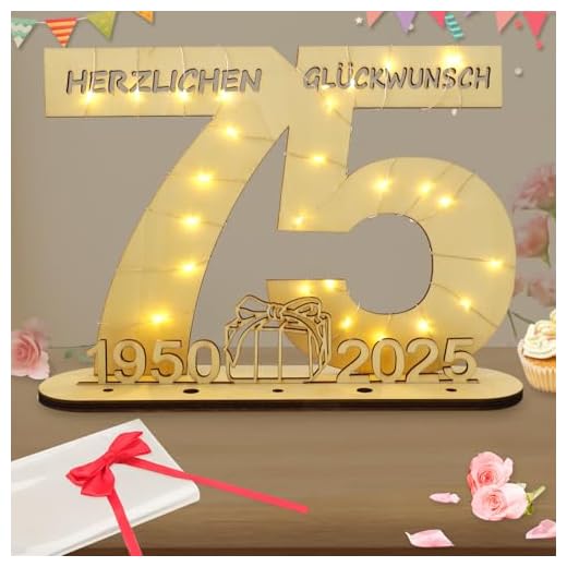 Seutgjie Deko 75 Geburtstag Frau Mann Geldgeschenke Geburtstag 75 Original Holz Schild Gästebuch mit LED Lichterkette für Männer Frauen Jubiläum Tischdeko 1950-2026