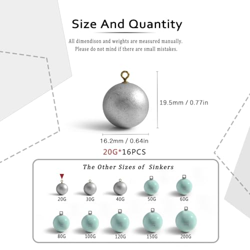 Image of ECOFT Lead Free Fishing Sinkers and Weights Coated Egg Sinkers Cannonball Sinkers Assorted Sizes 20g-200g in Bag and Fishing Weights Sinkers Assortment Box Drop Shot for Saltwater Freshwater