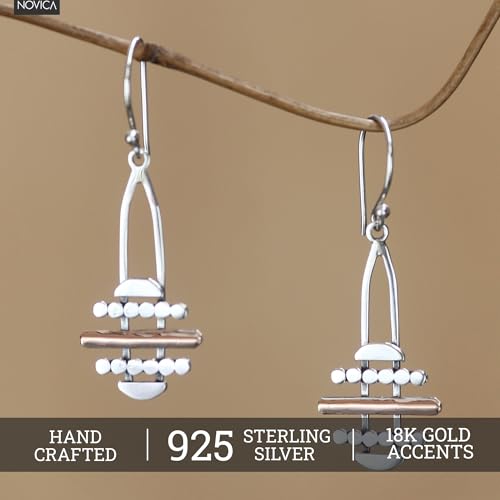 NOVICA Artisan Handmade Gold Accent Earrings Dangle Sterling Silver Indonesia Modern [1.5 in L x 0.6 in W] ' Golden Horizon'3