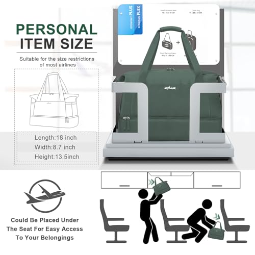 Image of Gym Bag for Women, Travel Duffel Bag with Shoes Compartment, Weekender Bag, Dark Green, Medium, Gym Bag With Usb Charging Port
