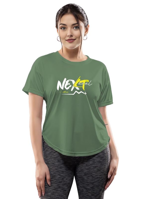 Image of CHKOKKO Womens Stylish Activewear Quick Dry Lightweight Breathable Printed Round Neck Half Sleeve Regular Fit Gym T Shirt for Sports Yoga and Training