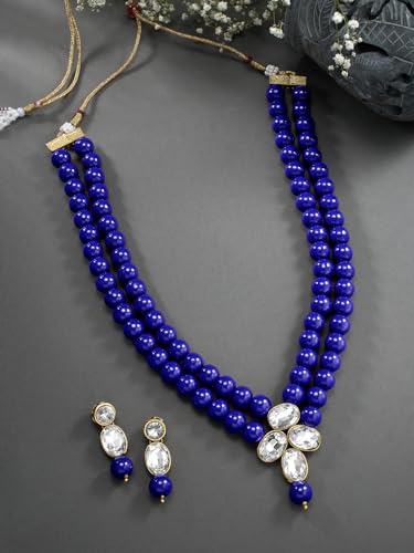 Image of Peora Crystal Faux Pearl Kundan Necklace & Jewelry Set Gift for Women