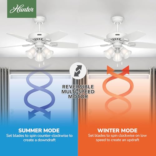 Image of Hunter Builder, Indoor, Ceiling Fan, with LED Lights, 42 inch, Snow White