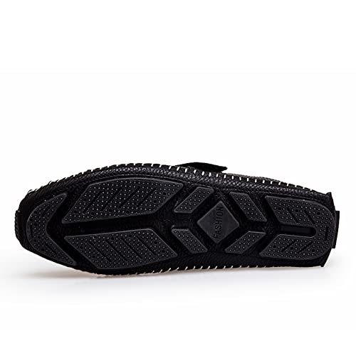 Men's Leather Square Toe Soft Sole Loafers with Hook&Loop,Breathable Comfortable Slip On Flat Moccasin Boat Shoes,Casual Fashion Walking Driving Shoes 6