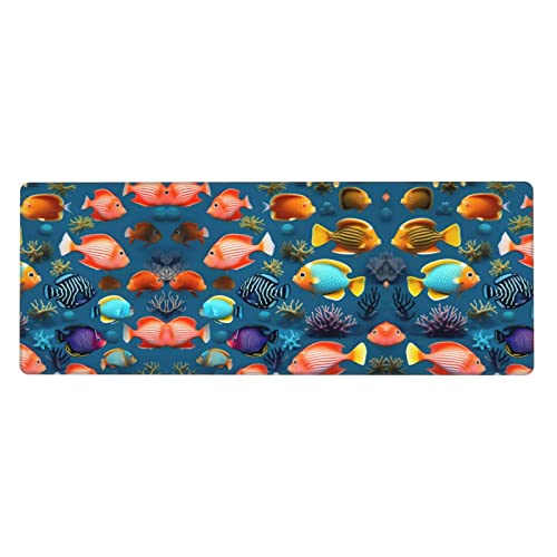 Alfombrilla de escritorio extra grande con diseño de peces y arrecife marino para oficina y juegos