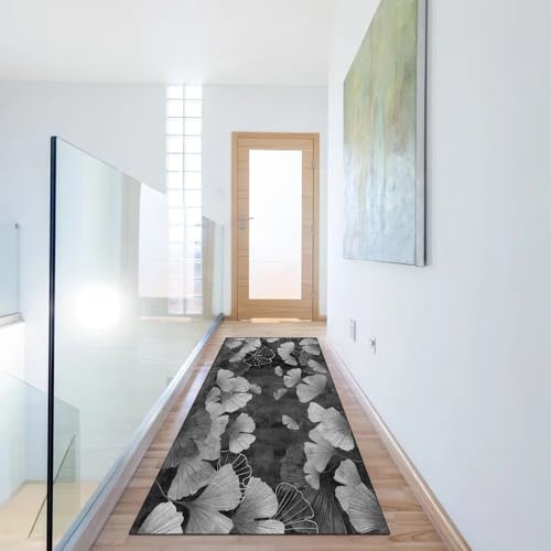 Alfombra gris de pasillo 70x350 cm decorativa con base segura 6
