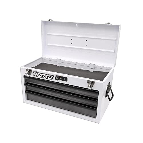 Boxo Usa Hand Carry Tool Box 3-Drawer Heavy Duty Steel Toolbox With Lock System (White) #TOP2