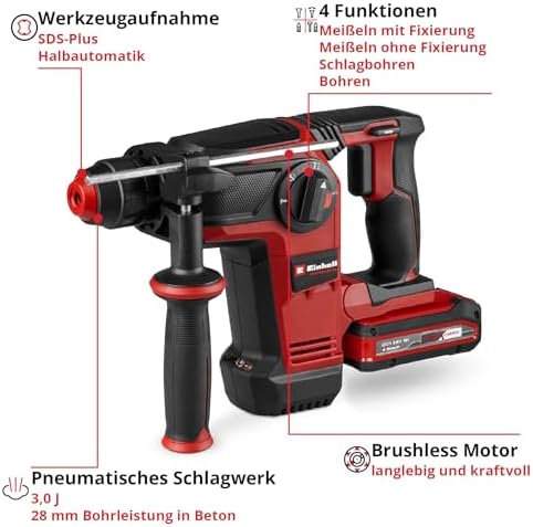 Bild 2 - Einhell Professional Akku-Bohrhammer TP-HD 18/28 Li BL +4 (1x 3,0Ah+) Power X-Change (18 V, Brushless, 3 J, SDS-plus, 4 Funktionen, Zubehör, inkl. 3,0 Ah Plus Akku + Ladegerät)