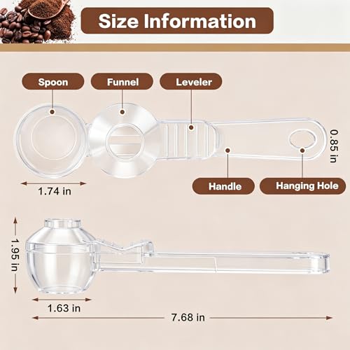 2-in-1 Coffee Scoop with Funnel, 2 Tbsp Measuring Spoon for Reusable K Cups, Ground Coffee, Protein Powder & Tea, Mess-Free Plastic Design(Transparent-1pack) - Image 3