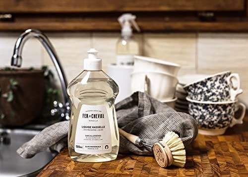 Image of Fer a Cheval Marseille Dishwashing Soap, Allergen Free, Olive Oil Based, Made in France, Liquid Dish Soap, 2 Pack, 500 ml / 16.9 fl oz Each