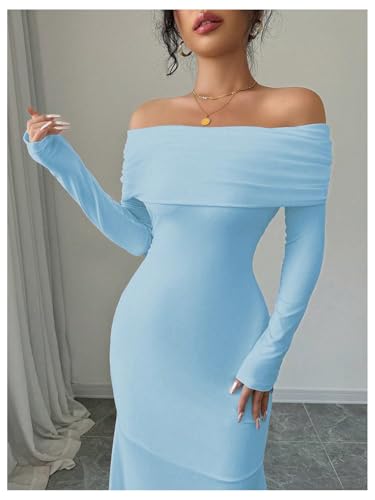 Image of SOLY HUX Women's Long Sleeve Off The Shoulder Bodycon Dress Elegant Maxi Dress Cocktail Prom Dresses