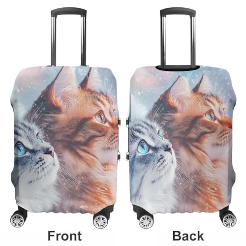 Grey And Yellow Cats Travel Luggage Cover for Suitcase 19-32 Inches Elastic Washable Baggage Protector3