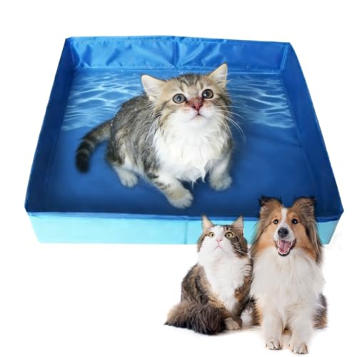 BNGXR Piscina para perros, plegable para perros, piscina infantil para mascotas, PVC rectangular, bañera para perros, piscina para perros pequeños, gatos, 50 x 50 x 10 cm (azul)