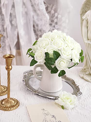 Jpsor White Roses Artificial Flowers 25Pcs Foam Fake Roses With Stems For Diy Wedding Bouquets Floral Arrangements Table Centerpieces Home Decorations (Ivory) #TOP2