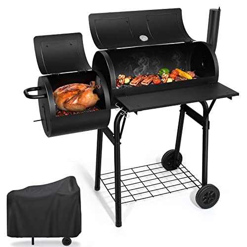 Joyfair Charcoal Grill With Offset Smoker, Large Steel Bbq Grill With Protective Cover For Outdoor Camping Grilling/Backyard Barbecue Smoking, Heavy Duty & Dual Chamber Design, Thermometer & Chimney #TOP24