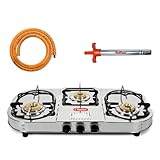 Khaitan Combo - 1 Unit 3 Burner Double Decker Pro Manual Lpg Stainless Steel Gas...