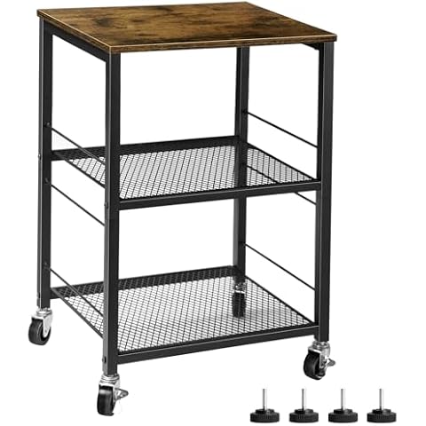ETELI Side Table Small with Wheels Industrial Night Stand Storage Shelf 3 Tier Wood End Table with Metal Frame for Small Space Living Room Bedroom Kitchen Office Cover