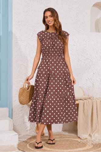 Image of calbatic Women Pleated Ruched Tiered Maxi Dress Sleeveless Patchwork Ruffle Hem A Line Flowy Summer Elegant Long Dress