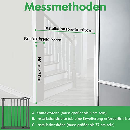 XMTECH Türschutzgitter Ohne Bohren Treppengitter für Kinder 95-105cm breit,Auto-Close Baby Türgitter Treppen Absperrgitter mit Druckbefestigung,Safety Gate, 180° Zweiwegeöffnung Schwarz