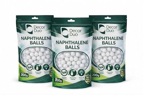 Image of Naphthalene Balls | 600 Grams (3 x 200g Packs) | Clothes Protection & Insect Repellent for Wardrobes & Cupboards