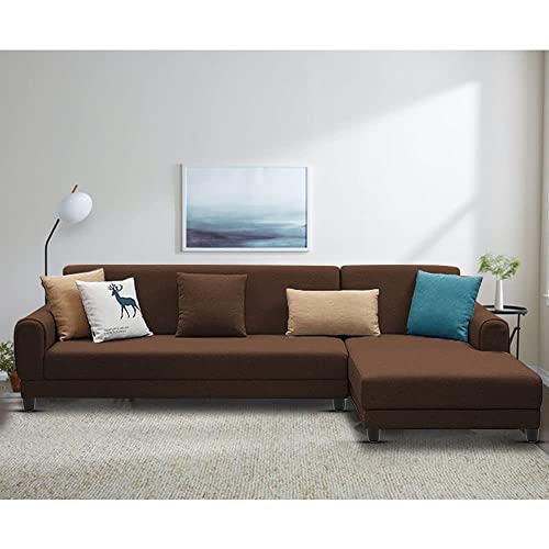 Image of Kraven RHS 6 Seater L Shape Sofa Set for Living Room (Brown Fabric)