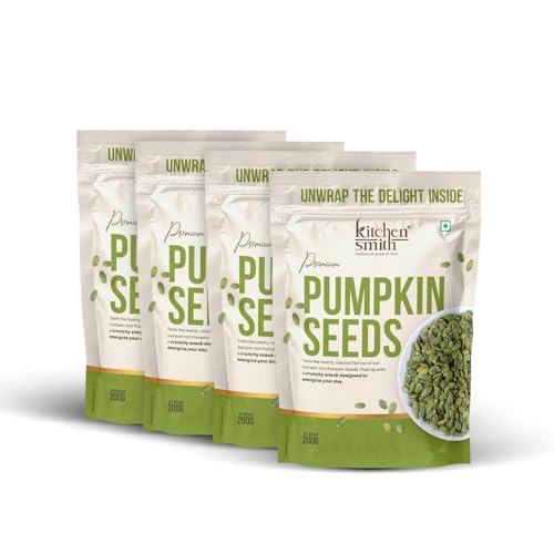 Image of KitchenSmith Premium Pumpkin Seeds - Pack of 4 (200gm Each) | Packed with Protein | Healthy Fats & Essential Nutrients for a Healthy Lifestyle | Energy and Skin Glow