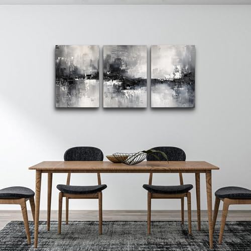 DZRWUBHS Black and White Wall Painting for Living Room - Canvas Art Decor for Bedroom - Inspirational Abstract Pictures - Modern Office Minimalist Home Artwork - Ready to Hang Set of 3