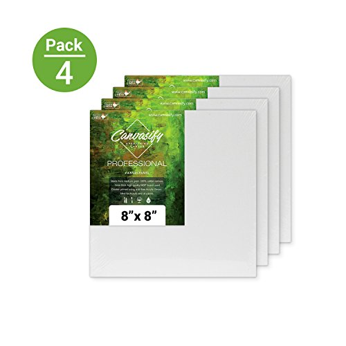 Image of Canvasify White Gesso Primed Canvas Board for Acrylic and Oil Colour Painting | Media for Artists and Students | 8 X 8 Inch Pack of 4