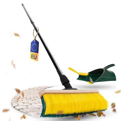 Novaliv Escoba para garras con mango de 60 cm, incluye recogedor jumbo, cepillo especial de cerdas curvadas, ideal como escoba de jardín, escoba rascadora, escoba de césped artificial, ideal para